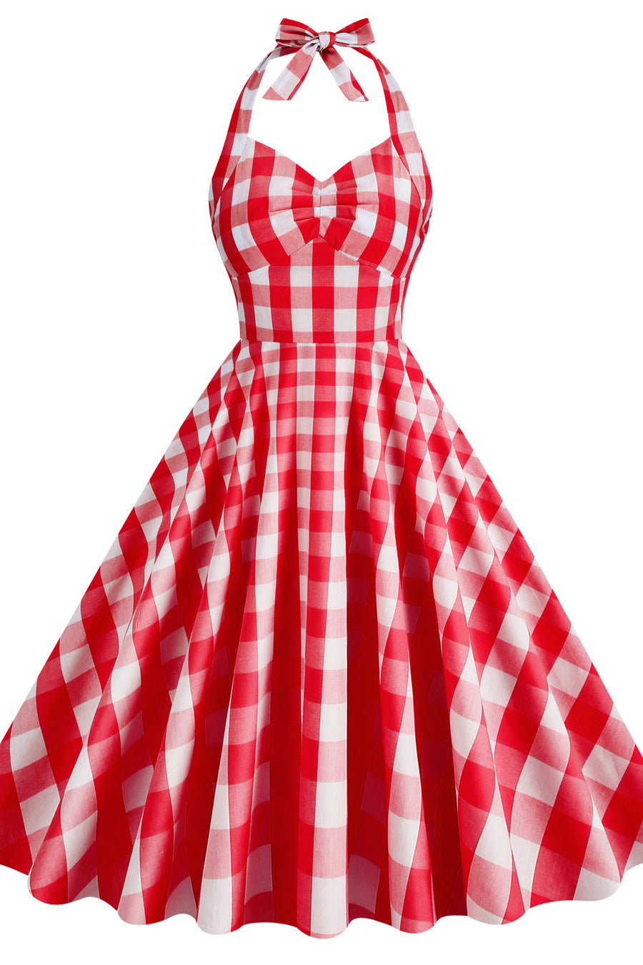 Halter Pink Plaid Gingham Swing Dress