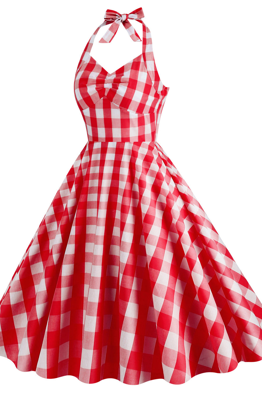 Halter Pink Plaid Gingham Swing Dress