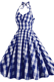 Halter Pink Plaid Gingham Swing Dress