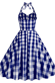 Halter Pink Plaid Gingham Swing Dress
