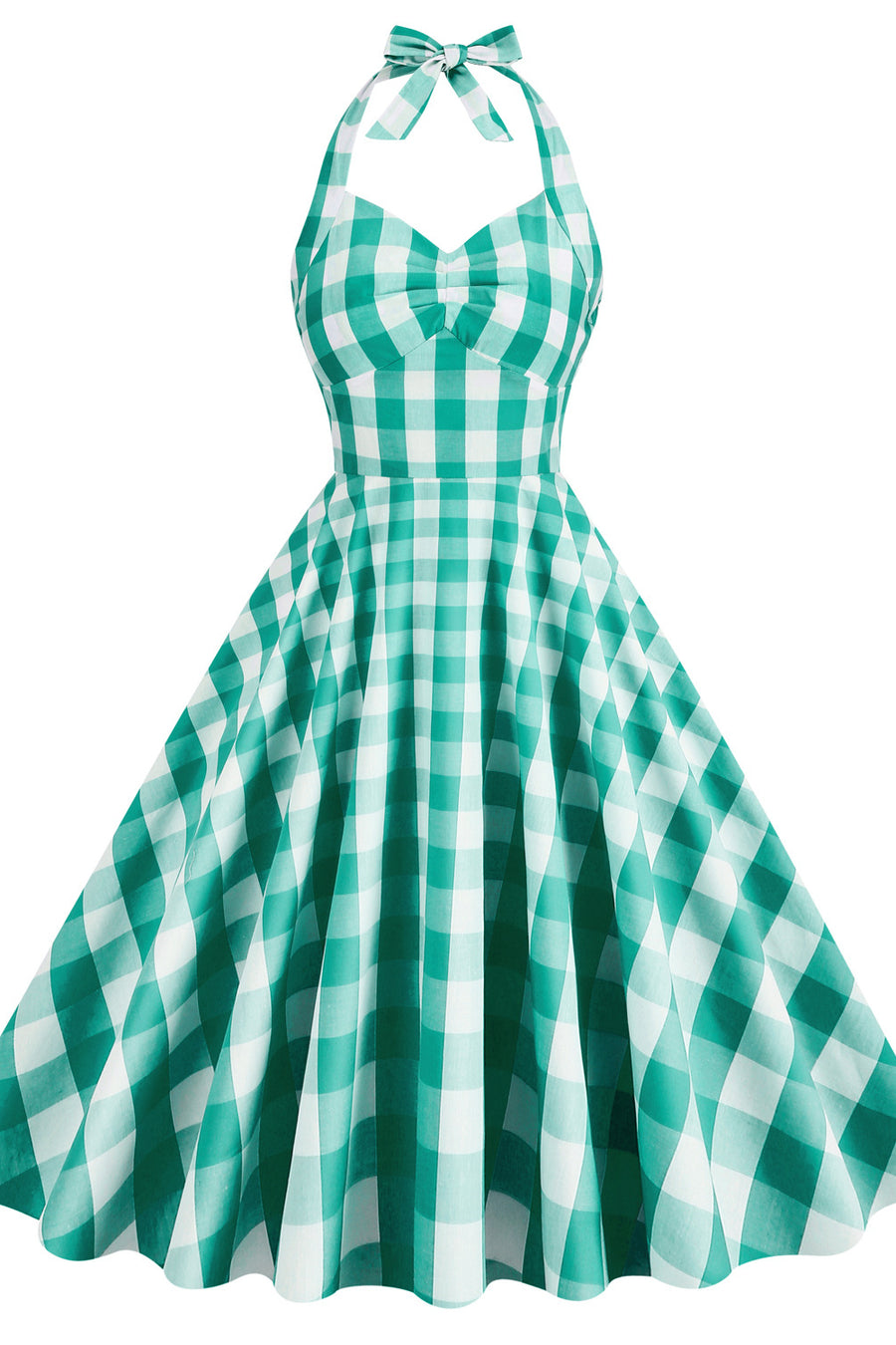 Halter Pink Plaid Gingham Swing Dress