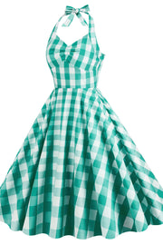 Halter Pink Plaid Gingham Swing Dress