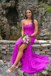 Strapless Lavender Lace Mermaid Long Party Dress