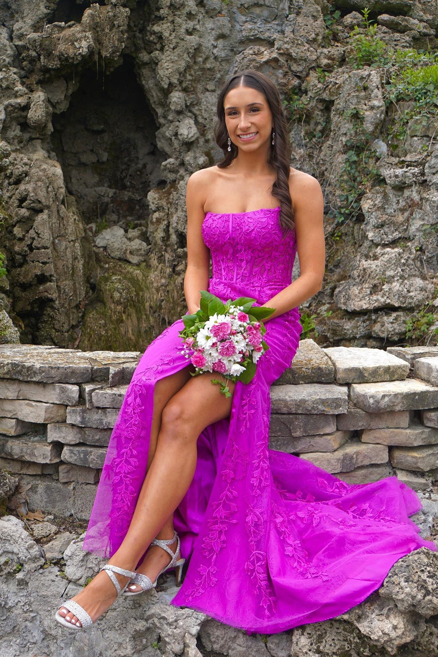 Strapless Lavender Lace Mermaid Long Party Dress