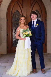 Straps Orange Appliques and Chiffon Ruffle Formal Dress