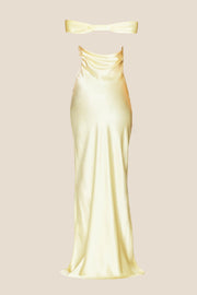 Off the Shoulder Yellow Soft Satin Fitted Dress