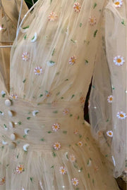 Blue and Yellow Daisy Floral Tea Length Dress