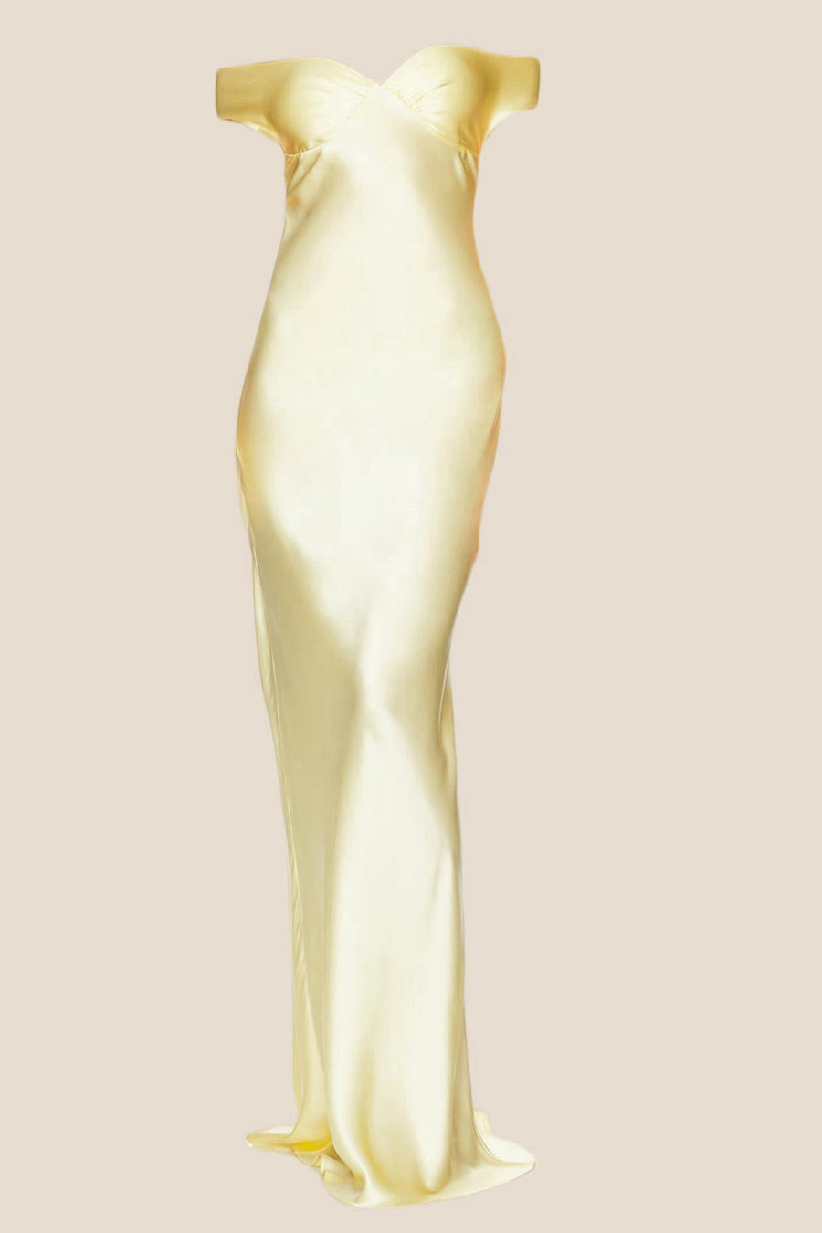 Off the Shoulder Yellow Soft Satin Fitted Dress