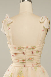 Champagne A-line Floral Short Princess Dress
