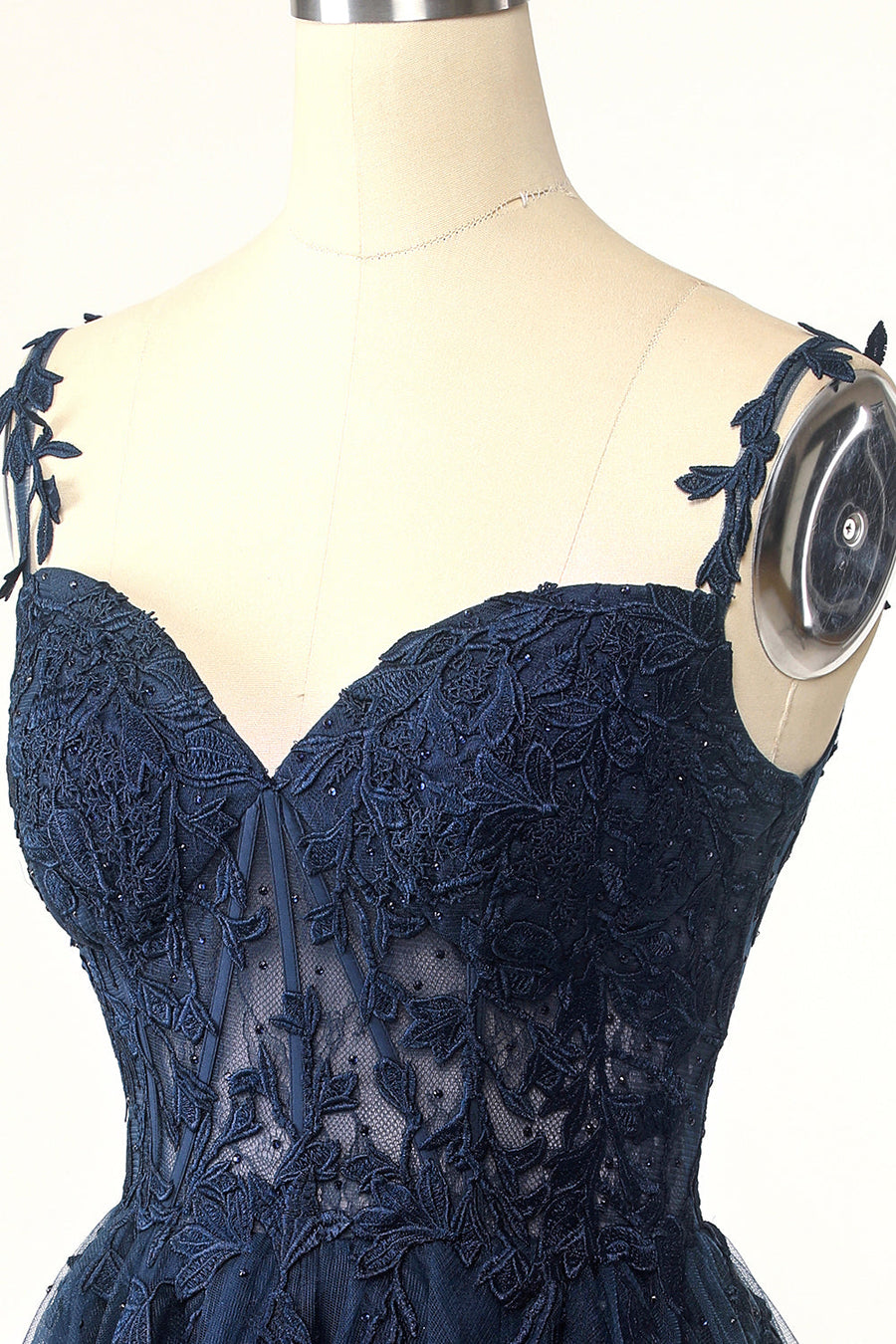 Navy Blue A-line Lace Appliques Short Homecoming Dress