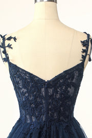 Navy Blue A-line Lace Appliques Short Homecoming Dress