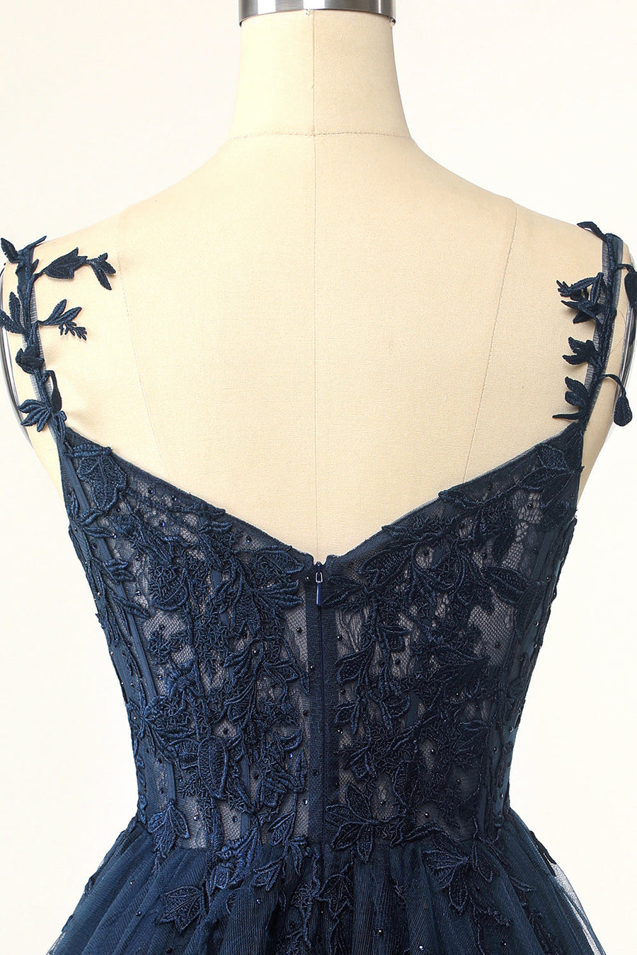 Navy Blue A-line Lace Appliques Short Homecoming Dress