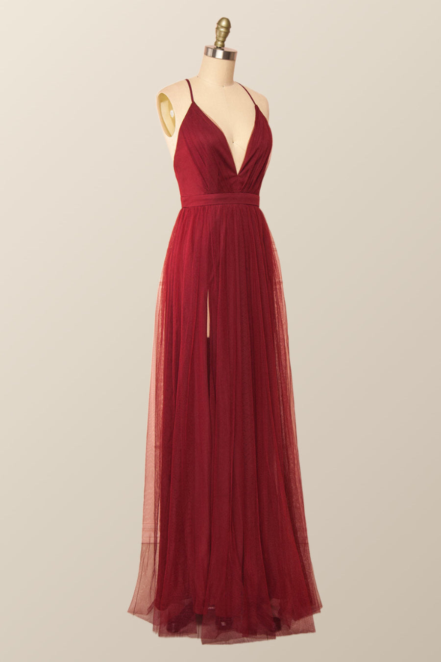 Wine Red Tulle A-line Long Maxi Dress