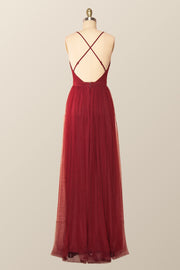 Wine Red Tulle A-line Long Maxi Dress