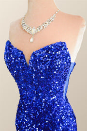 Strapless Royal Blue Velvet Sequin Mermaid Party Dress