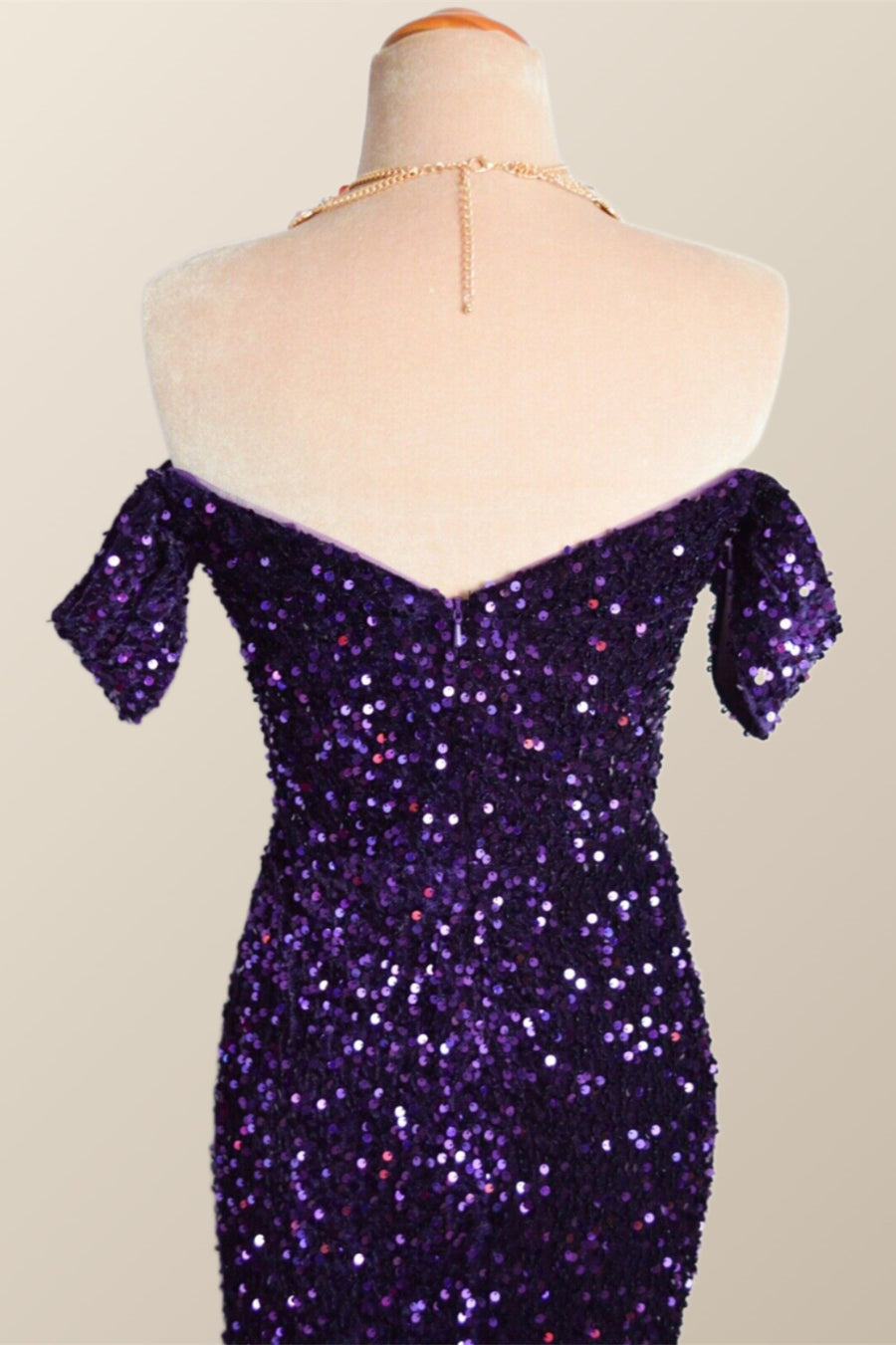 Off the Shoulder Purple Velvet Sequin Mermaid Party Dress