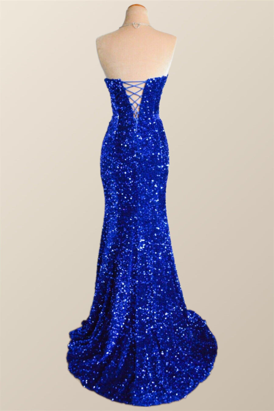 Strapless Royal Blue Velvet Sequin Mermaid Party Dress