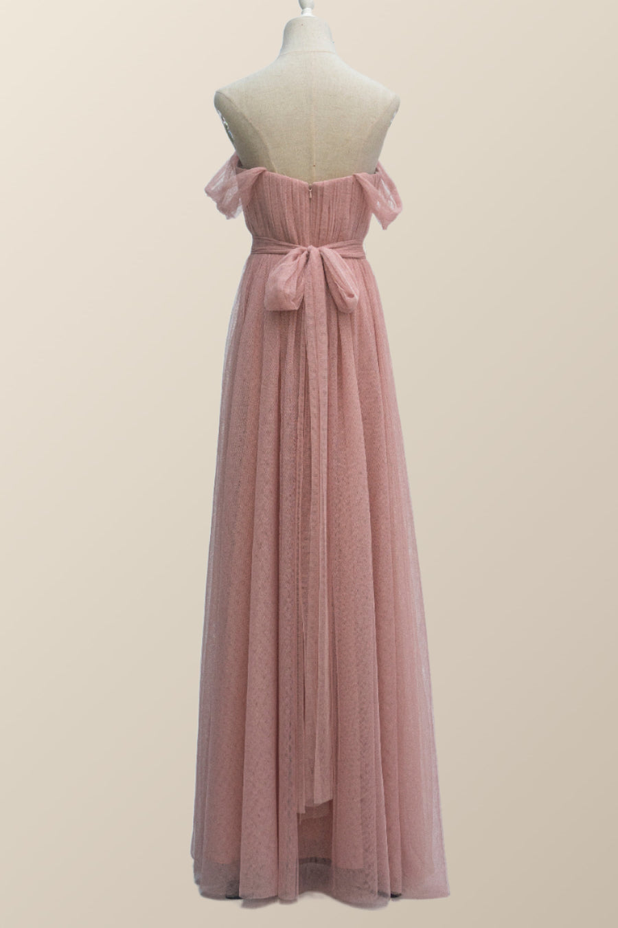 Empire Blush Pink Tulle A-line Long Bridesmaid Dress