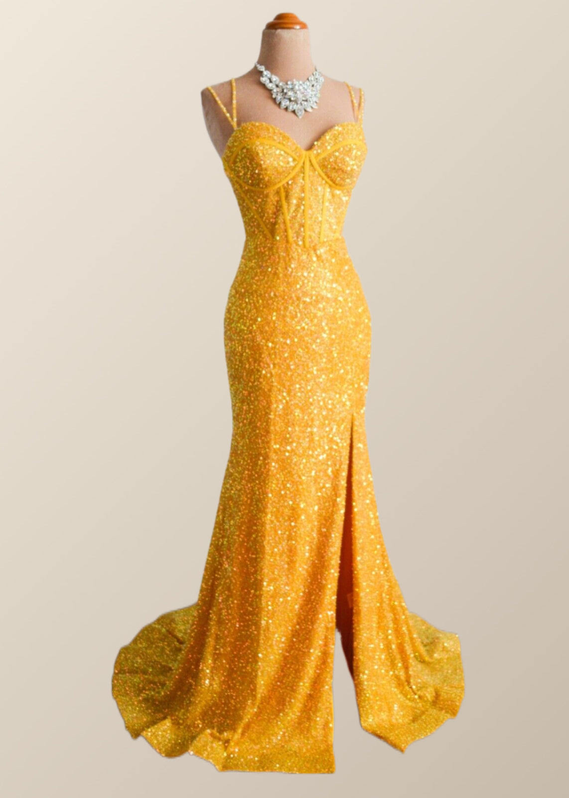 Yellow Sequin Corset Mermaid Long Party Dress