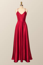 Simple Straps Red Long Party Dress