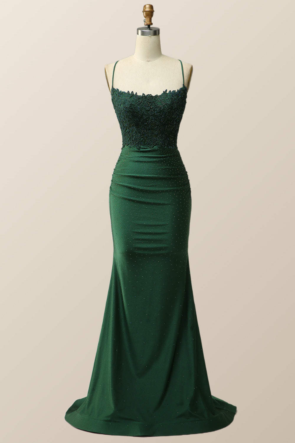 Dark Green Mermaid Appliques Long Formal Dress