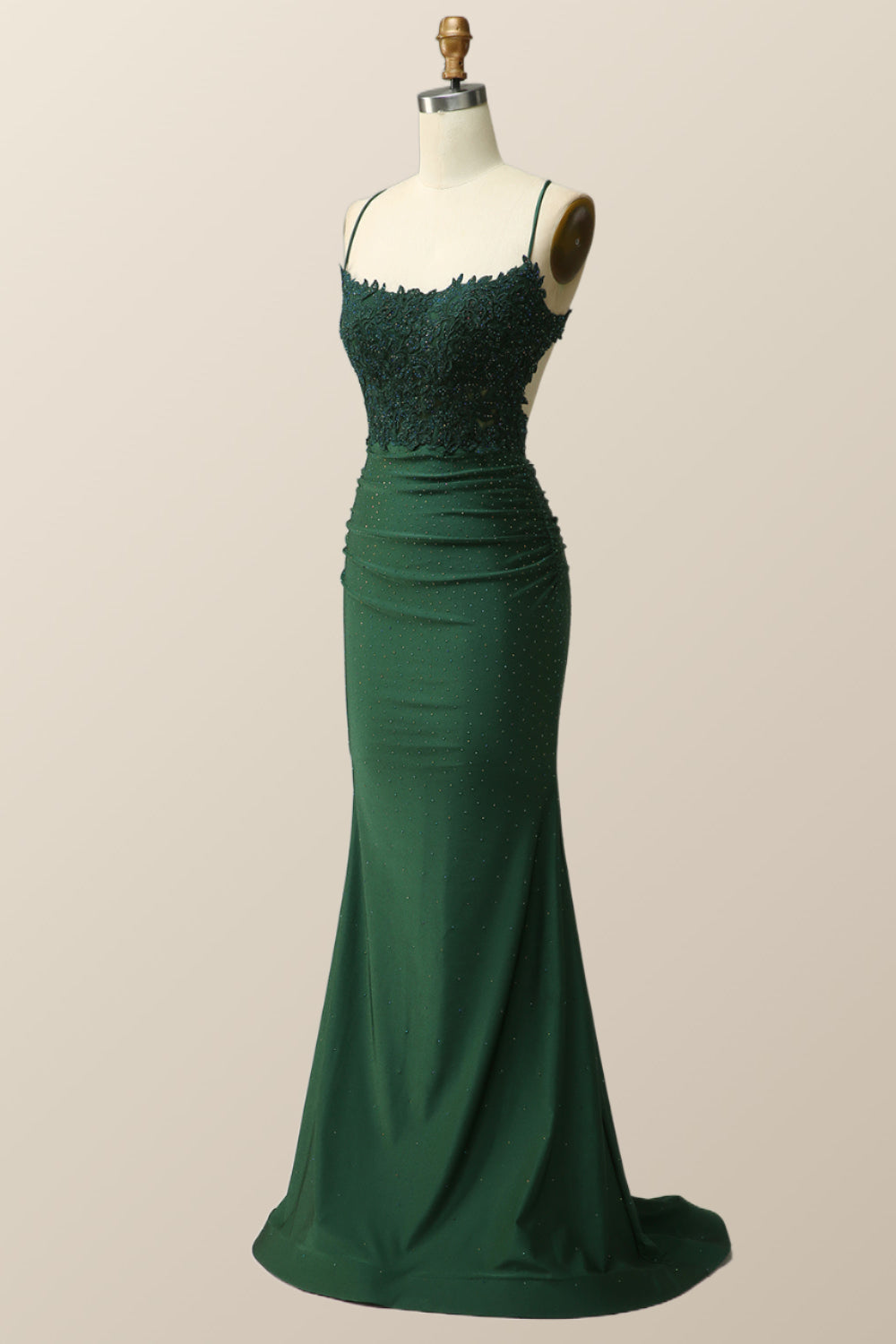 Dark Green Mermaid Appliques Long Formal Dress