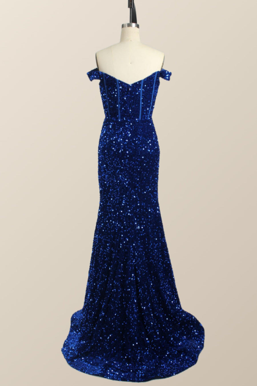 Off the Shoulder Royal Blue Sequin Mermaid Prom Dress