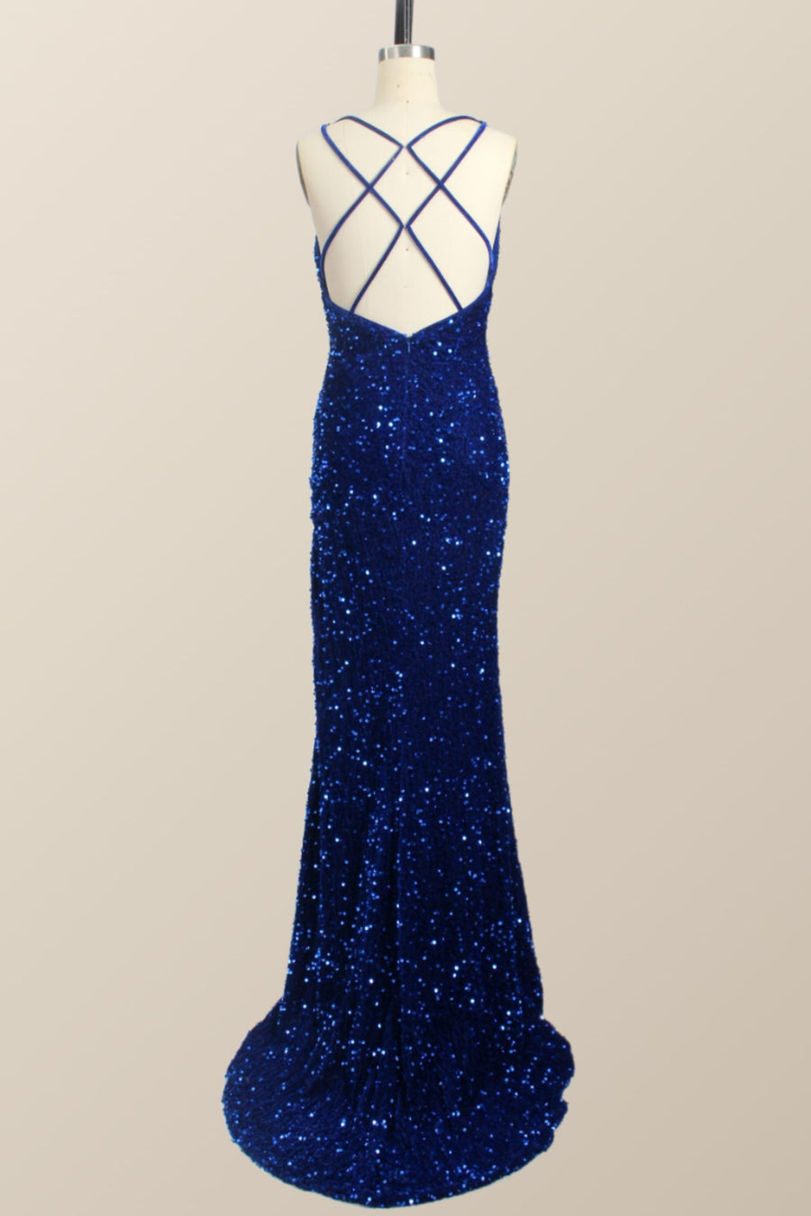One Shoulder Royal Blue Sequin Slit Long Prom Dress