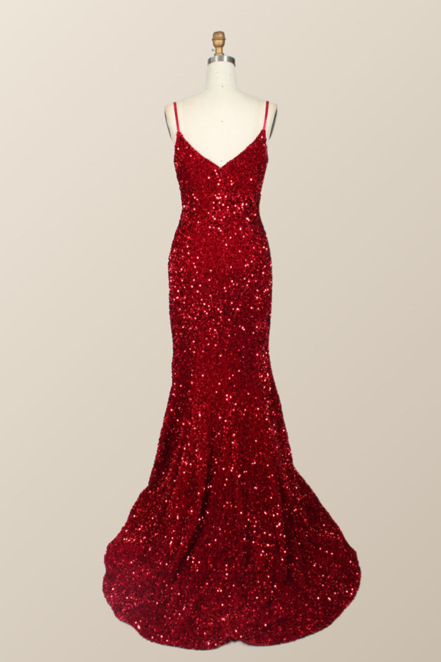Straps Red Sequin Mermaid Long Party Dress