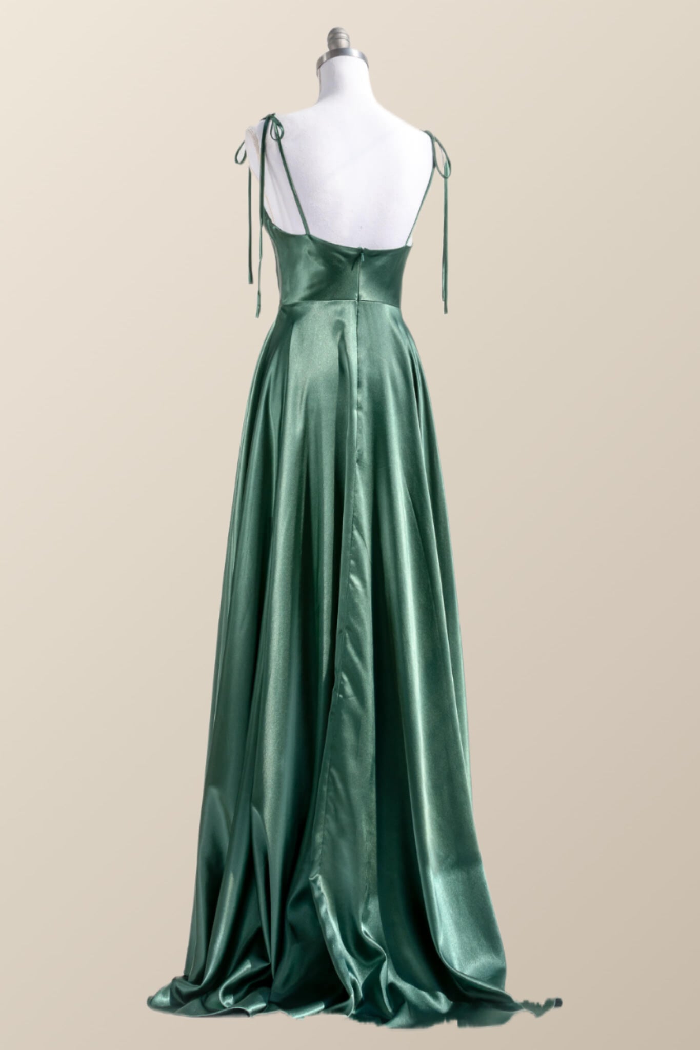 Simply Straps Green Silk Long Party Dress