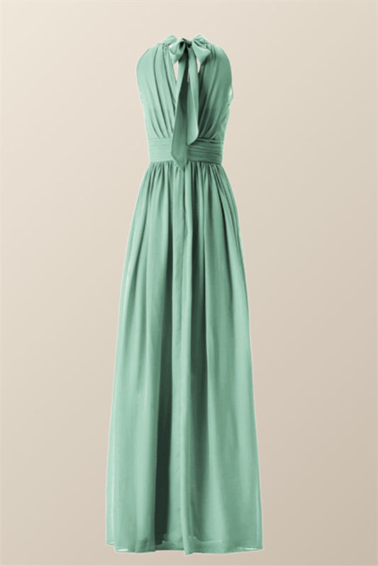 High Neck Mint Green Chiffon A-line Bridesmaid Dress Ohmollydress High Neck Mint Green Chiffon A-line Bridesmaid Dress Ohmollydress