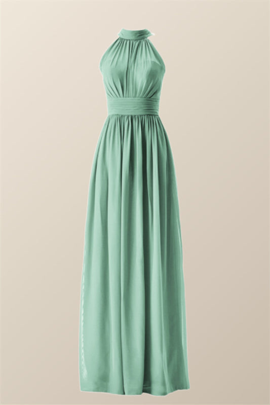High Neck Mint Green Chiffon A-line Bridesmaid Dress – Ohmollydress