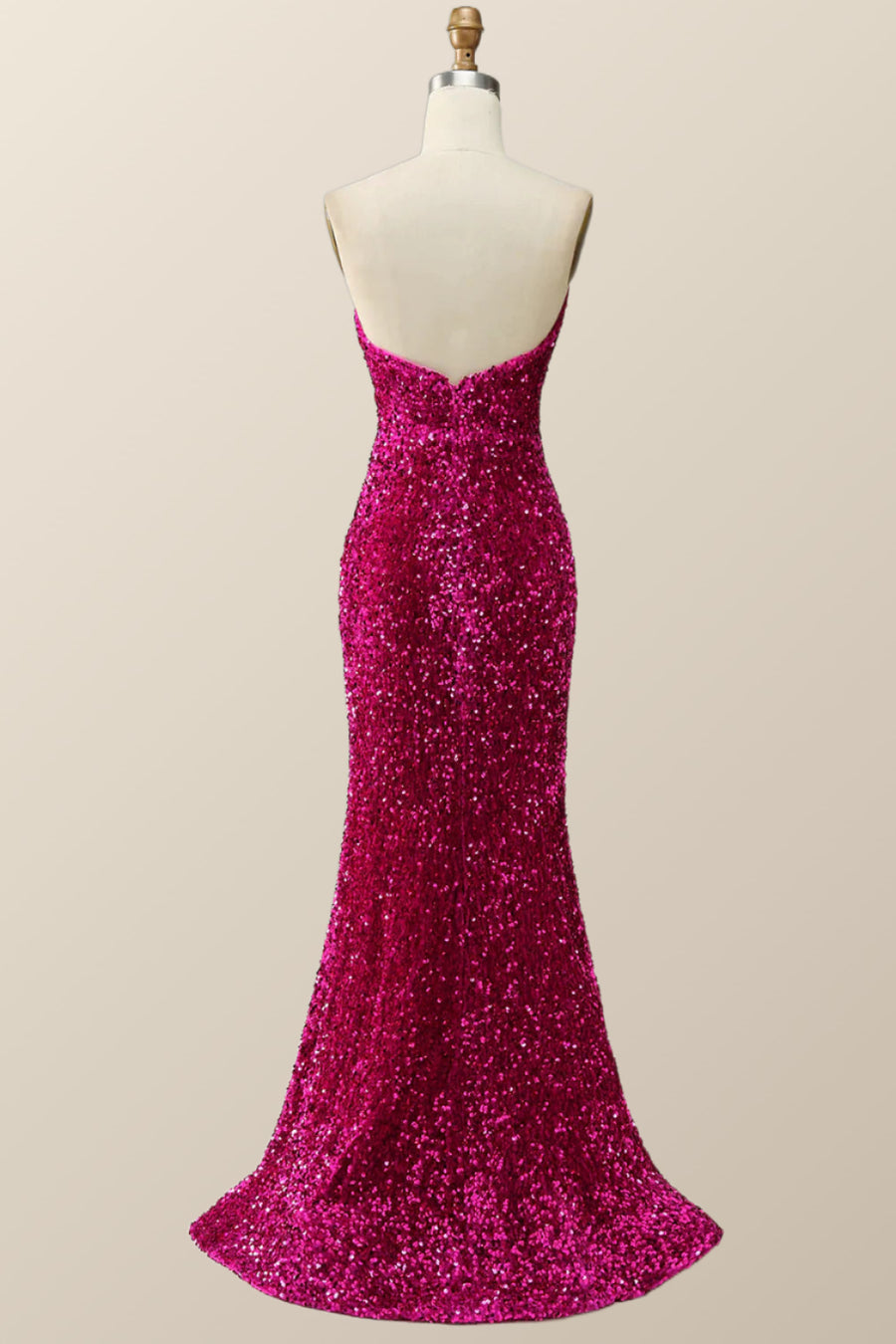 Strapless Fuchsia Sequin Mermaid Long Formal Dress