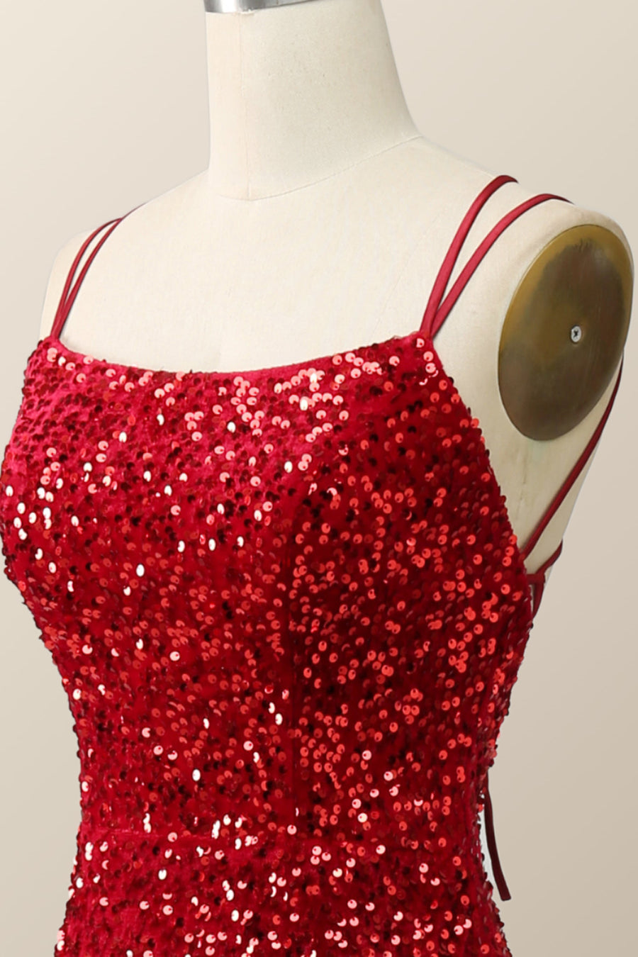 Double Straps Red Sequin Mermaid Long Prom Dress