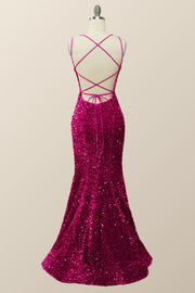Sparkle Fuchsia Sequin Mermaid Long Formal Dress