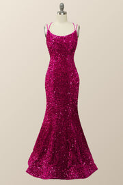 Sparkle Fuchsia Sequin Mermaid Long Formal Dress