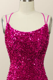 Sparkle Fuchsia Sequin Mermaid Long Formal Dress
