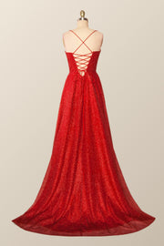 Cowl Neck Red A-line Long Formal Dress