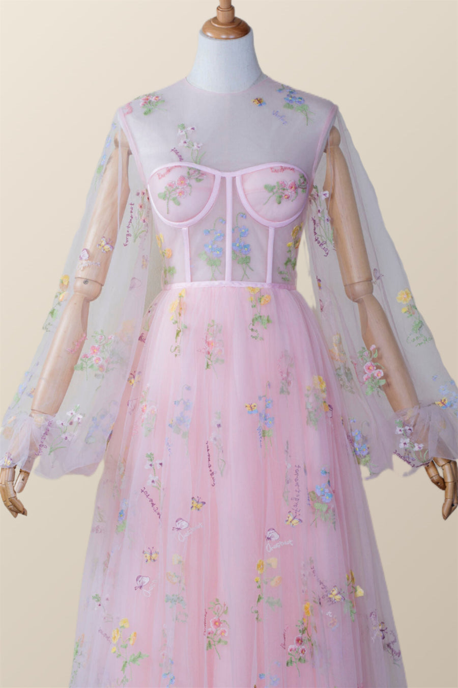 Scoop Pink Floral Tulle Ankle Length Dress