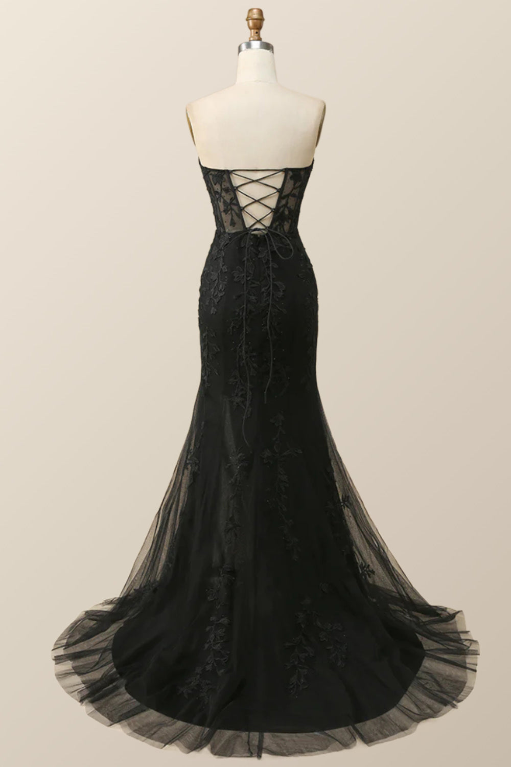 Sweetheart Black Lace Mermaid Long Prom Dress