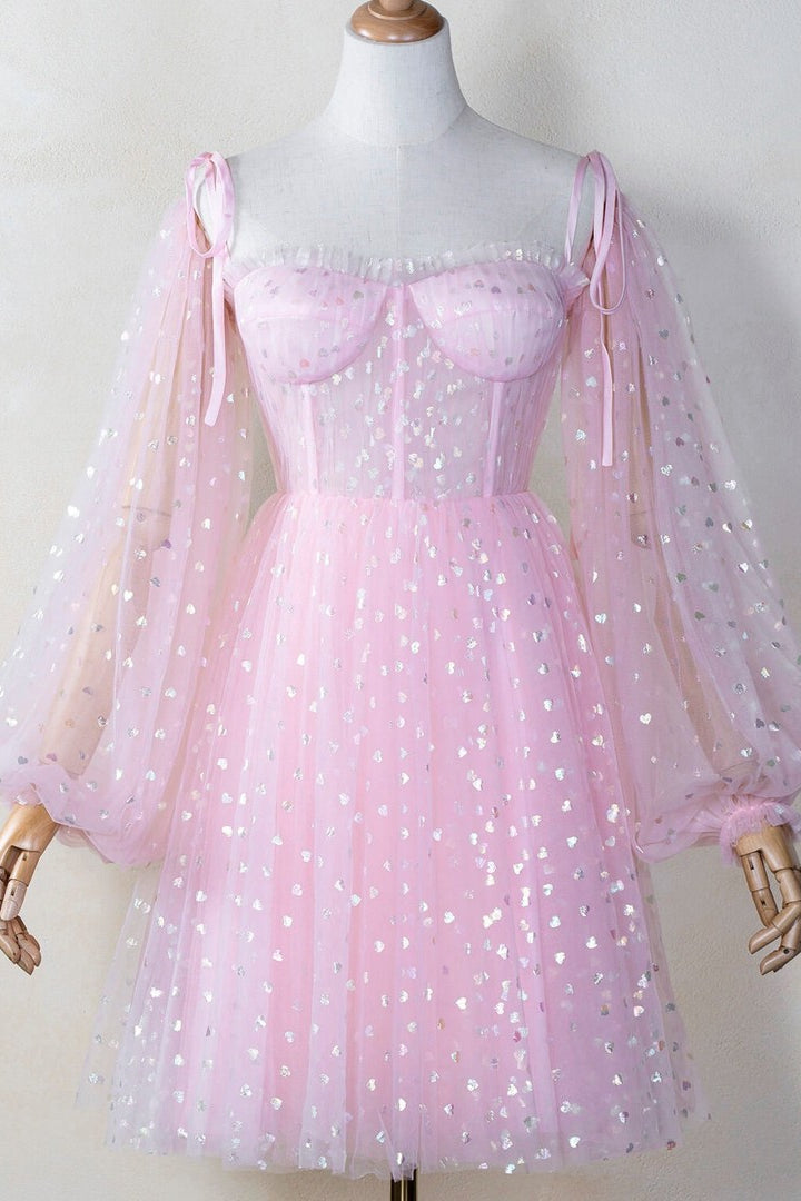 Pink Coset Short Dress with Puffy Sleeves – Ohmollydress