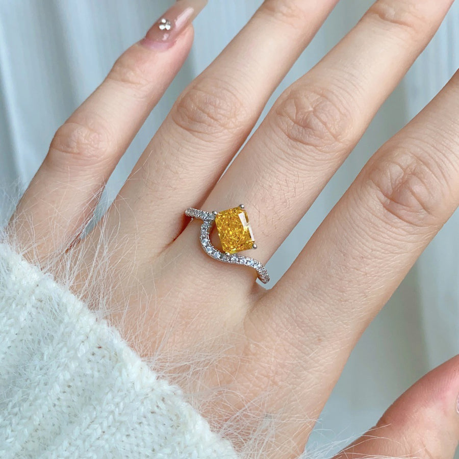 5A 8A Yellow Zircon Designed Silver Rings