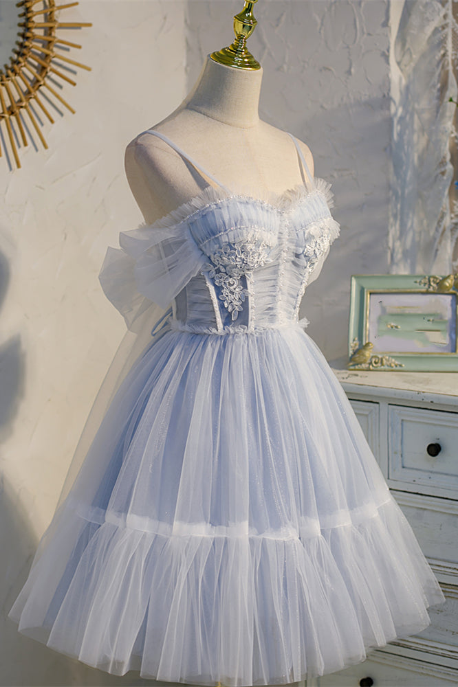 Light Blue Tulle Short A-line Homecoming Dress