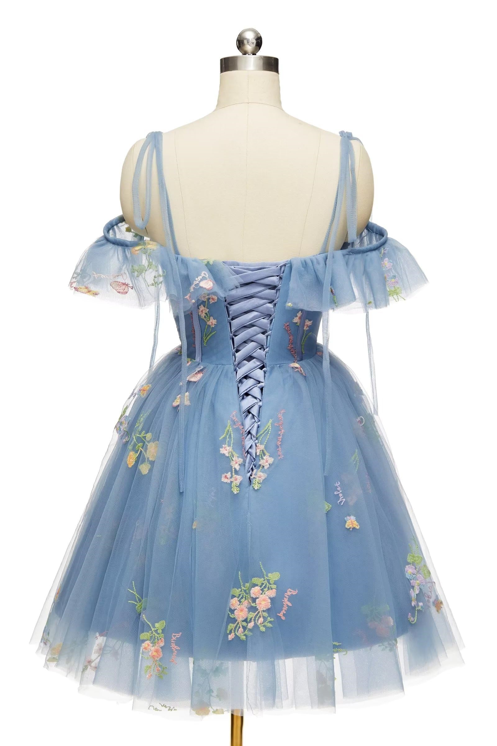 Blue Floral Ruffle A-line Homecoming Dress Ohmollydress Blue Floral Ruffle A-line Homecoming Dress Ohmollydress