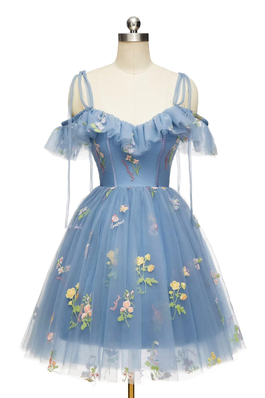 Blue Floral Ruffle A-line Homecoming Dress Ohmollydress Blue Floral Ruffle A-line Homecoming Dress Ohmollydress