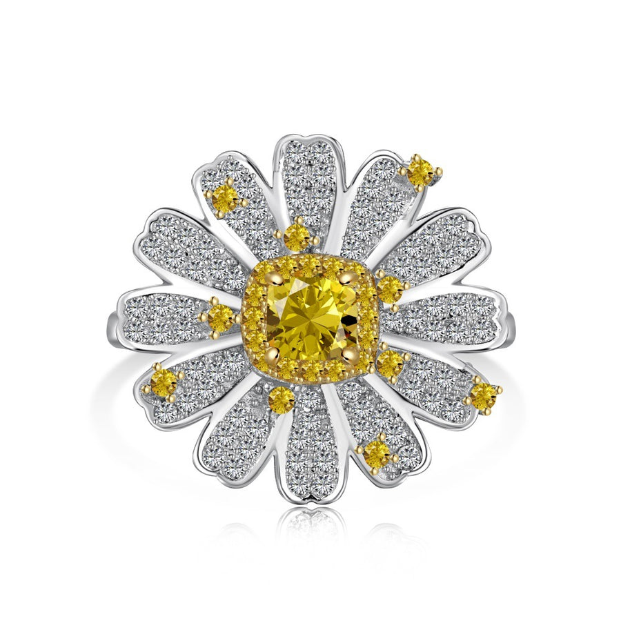 5A 8A Yellow Zircon Designed Wedding Silver Rings