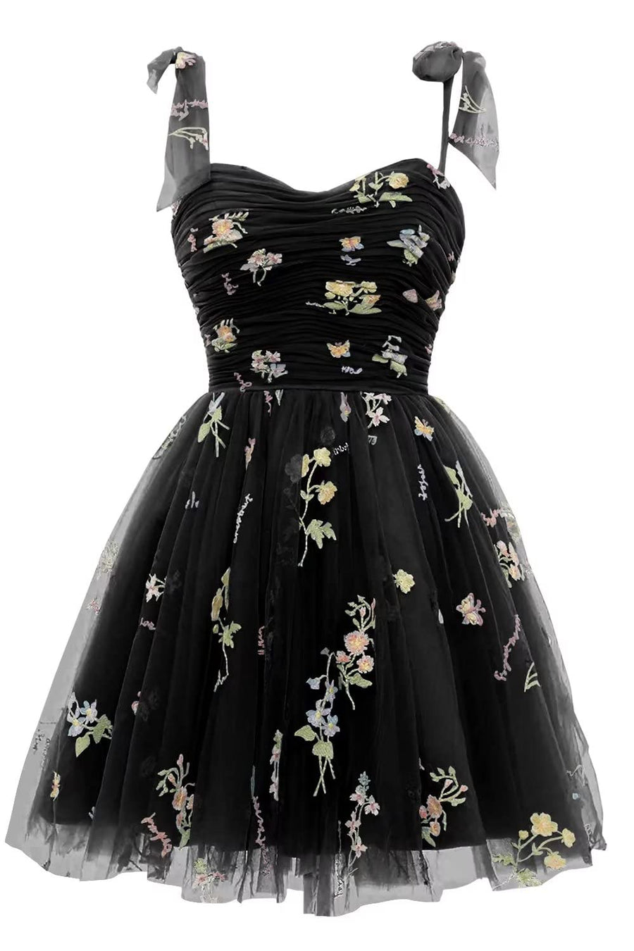 Tie Shoulders Blue Floral A-line Short Dress Ohmollydress Tie Shoulders Blue Floral A-line Short Dress Ohmollydress