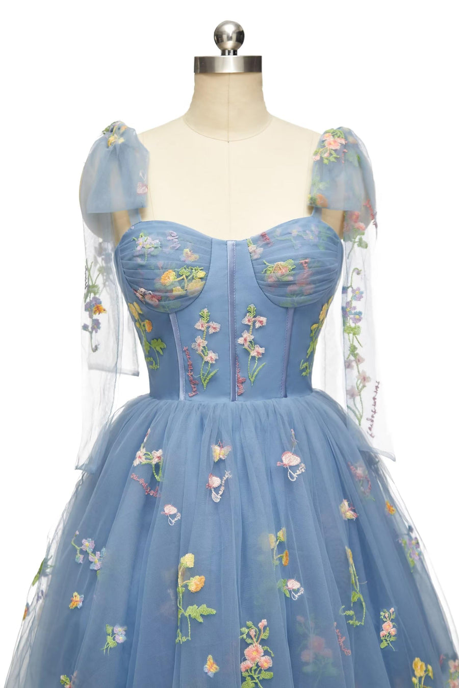 Blue Floral Corset A-line Homecoming Dress with Tie Shoulders Ohmollydress Blue Floral Corset A-line Homecoming Dress with Tie Shoulders Ohmollydress