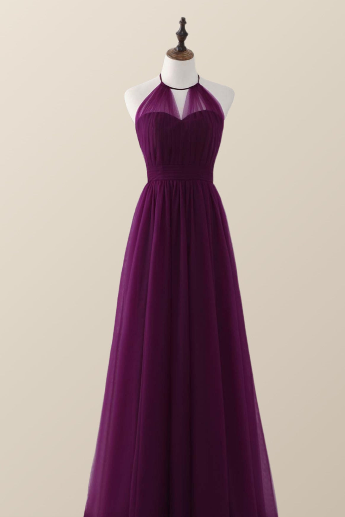 Halter Purple Tulle Long Bridesmaid Dress