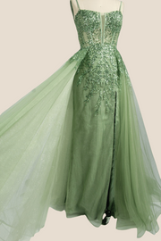 Sage Green Sequin A-line Long Dress with Slit